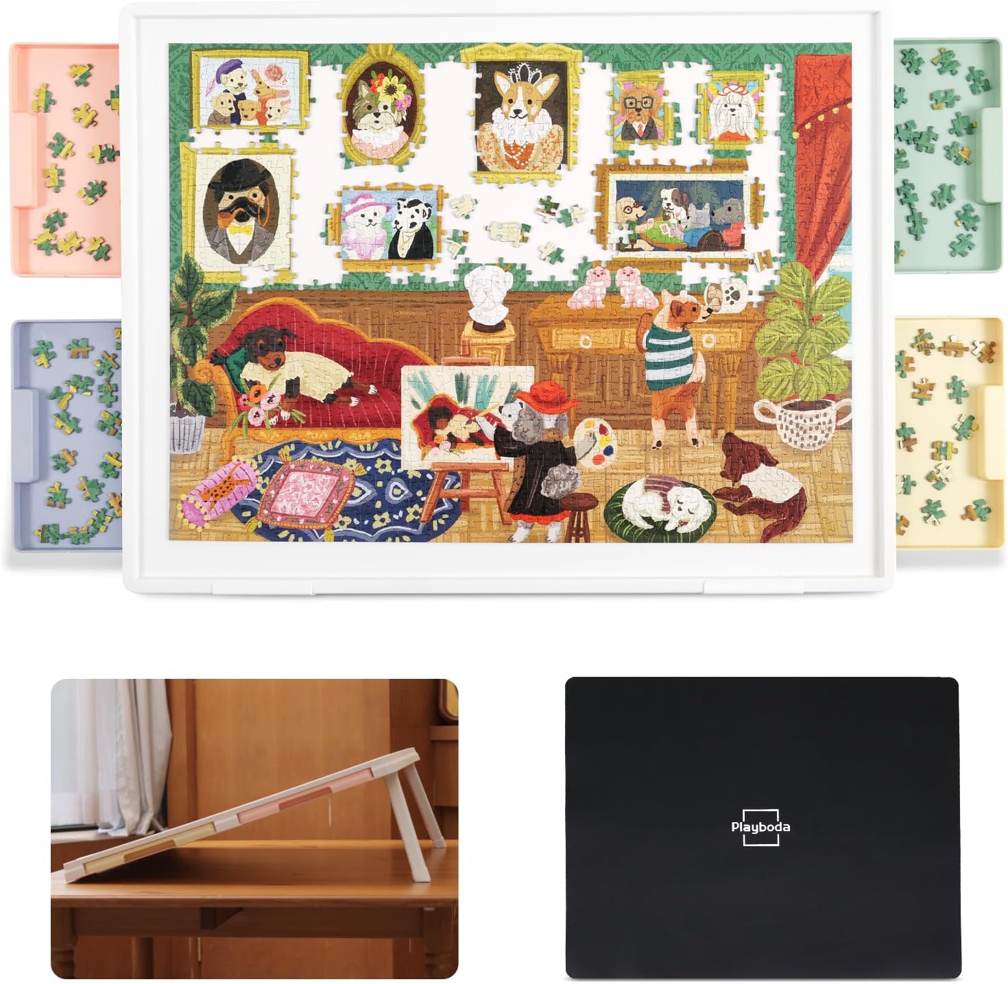 AUCT 22816 - Playboda 1000-Piece Tilting Puzzle Board (30"x22") with 4 Color Drawers and Protective Mat