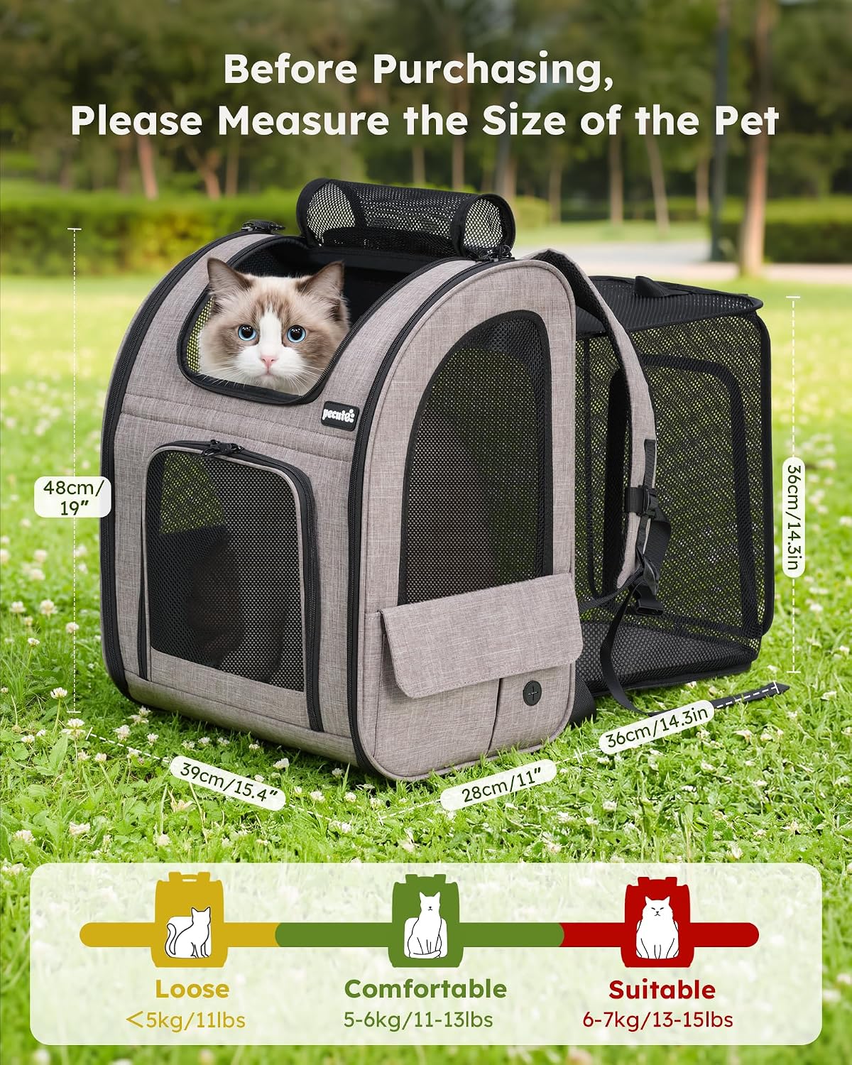 AUCT 23170 - $66 pecute Cat Backpack Expandable, Dog Carrier Backpack Breathable, Large - Image 2