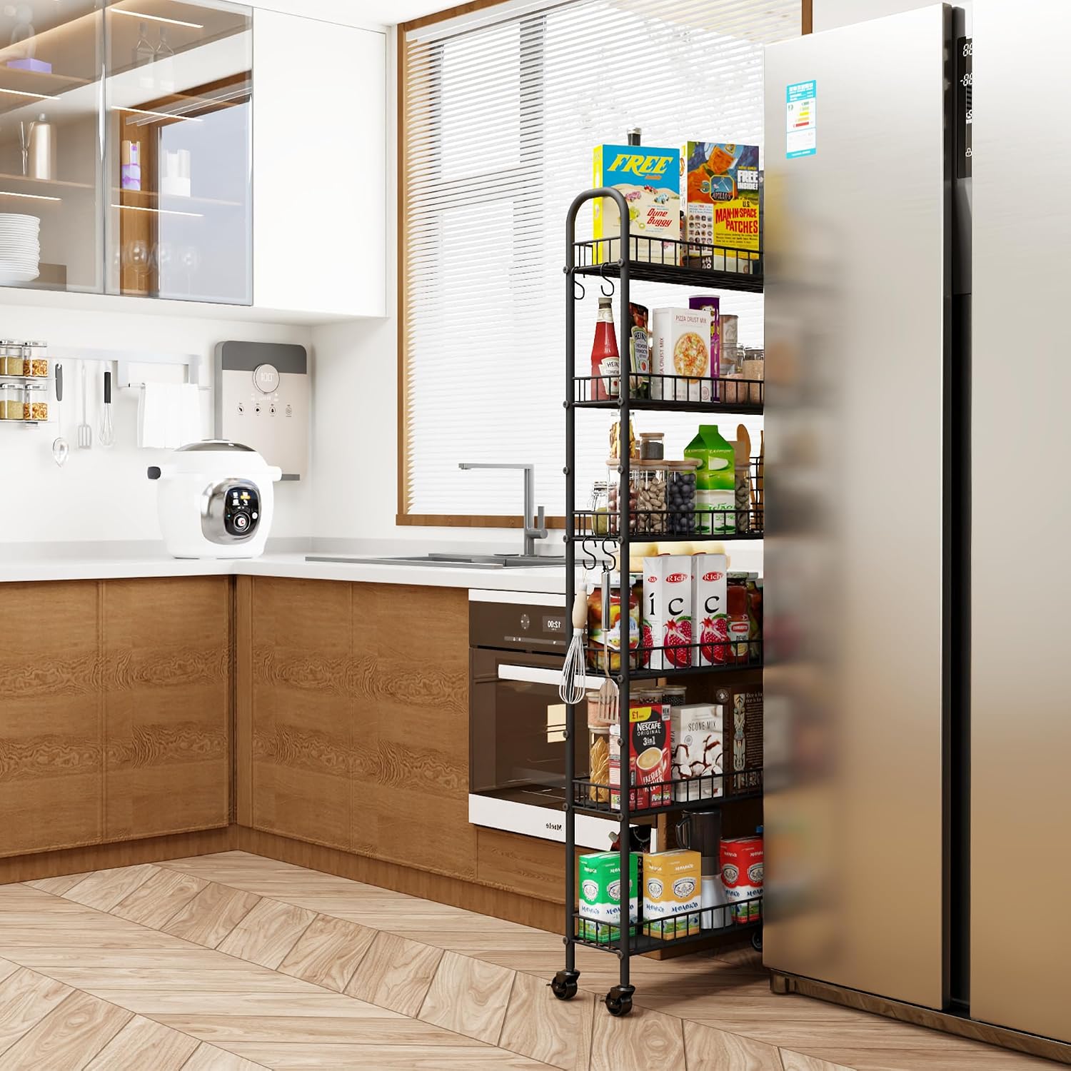AUCT 23254 - $60 Slim Rolling Storage Cart with Wheels, Metal 6 Tier Spice Rack Mobile Shelving Unit Or - Image 2