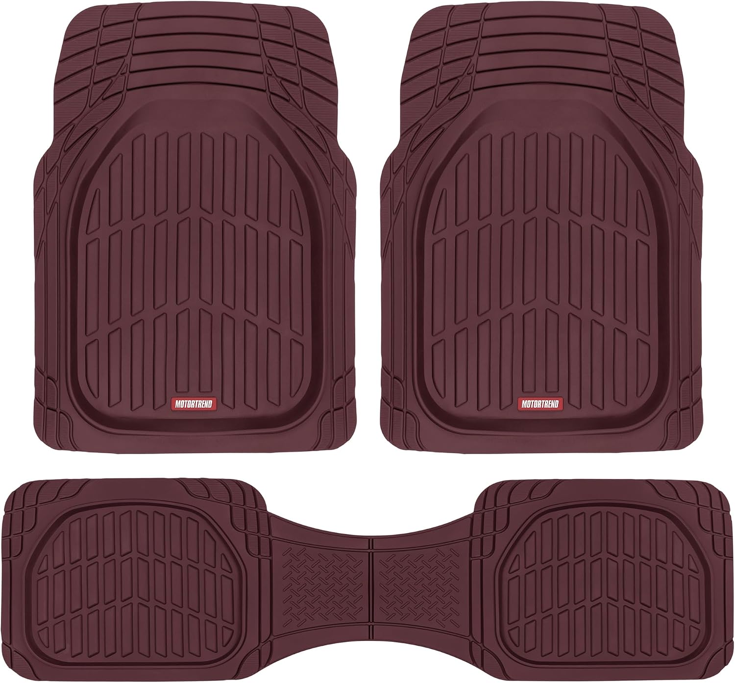 AUCT 24848 - Motor Trend FlexTough Floor Mats for Cars, Burgundy Deep Dish All-Weather Car Mats, Waterp