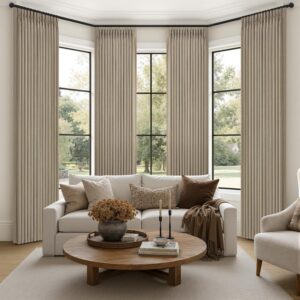 AUCT 24810 - $79 Blackout 4 Panels Set Pinch Pleated Linen Curtains 96 Inches Long for Living Room, Tau
