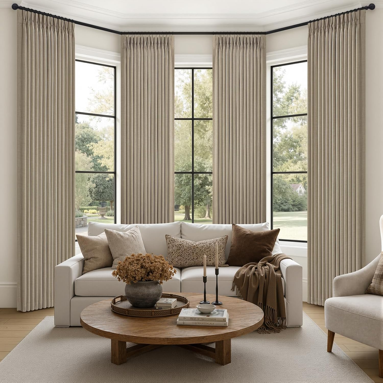 AUCT 24810 - $79 Blackout 4 Panels Set Pinch Pleated Linen Curtains 96 Inches Long for Living Room, Tau