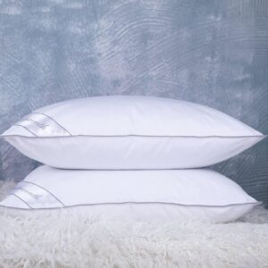 AUCT 23153 - Set of 2 Goose Feather Down Cooling Pillow for Back, Stomach or Side Sleepers 2 Pack,100%