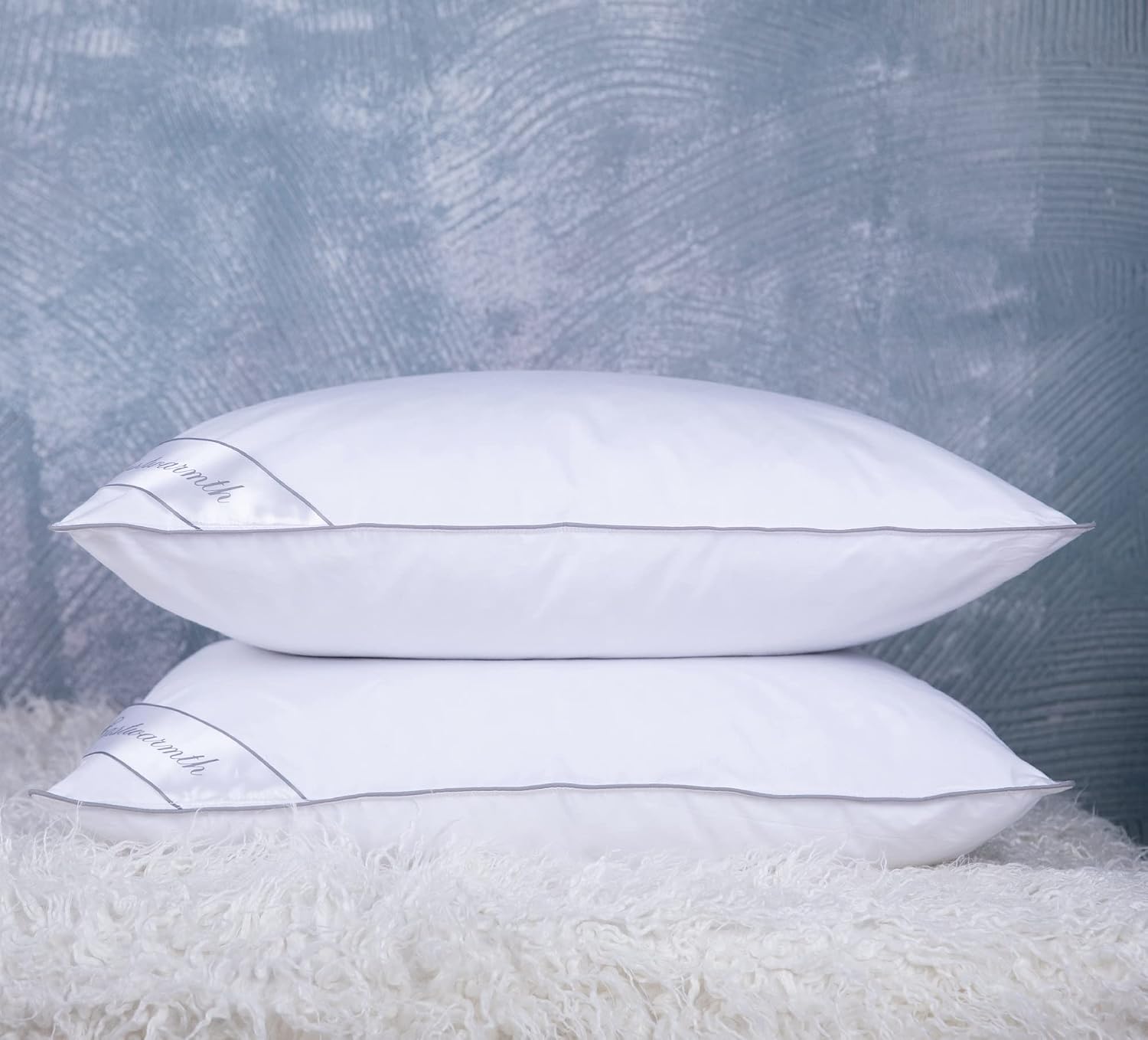 AUCT 23153 - Set of 2 Goose Feather Down Cooling Pillow for Back, Stomach or Side Sleepers 2 Pack,100%