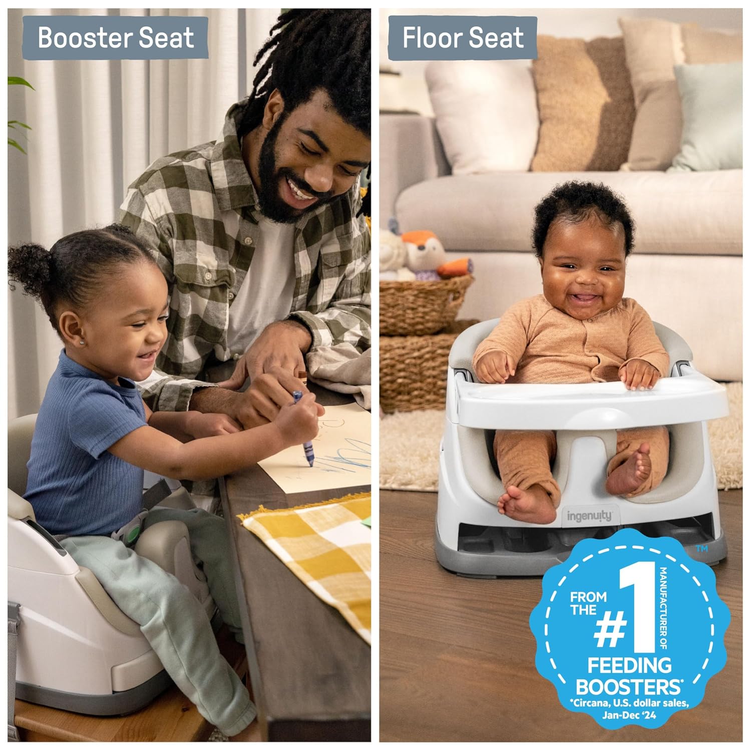 AUCT 23298 - Ingenuity Baby Base 2-in-1 Booster Feeding and Floor Seat with Self-Storing Tray - Cashmer - Image 3