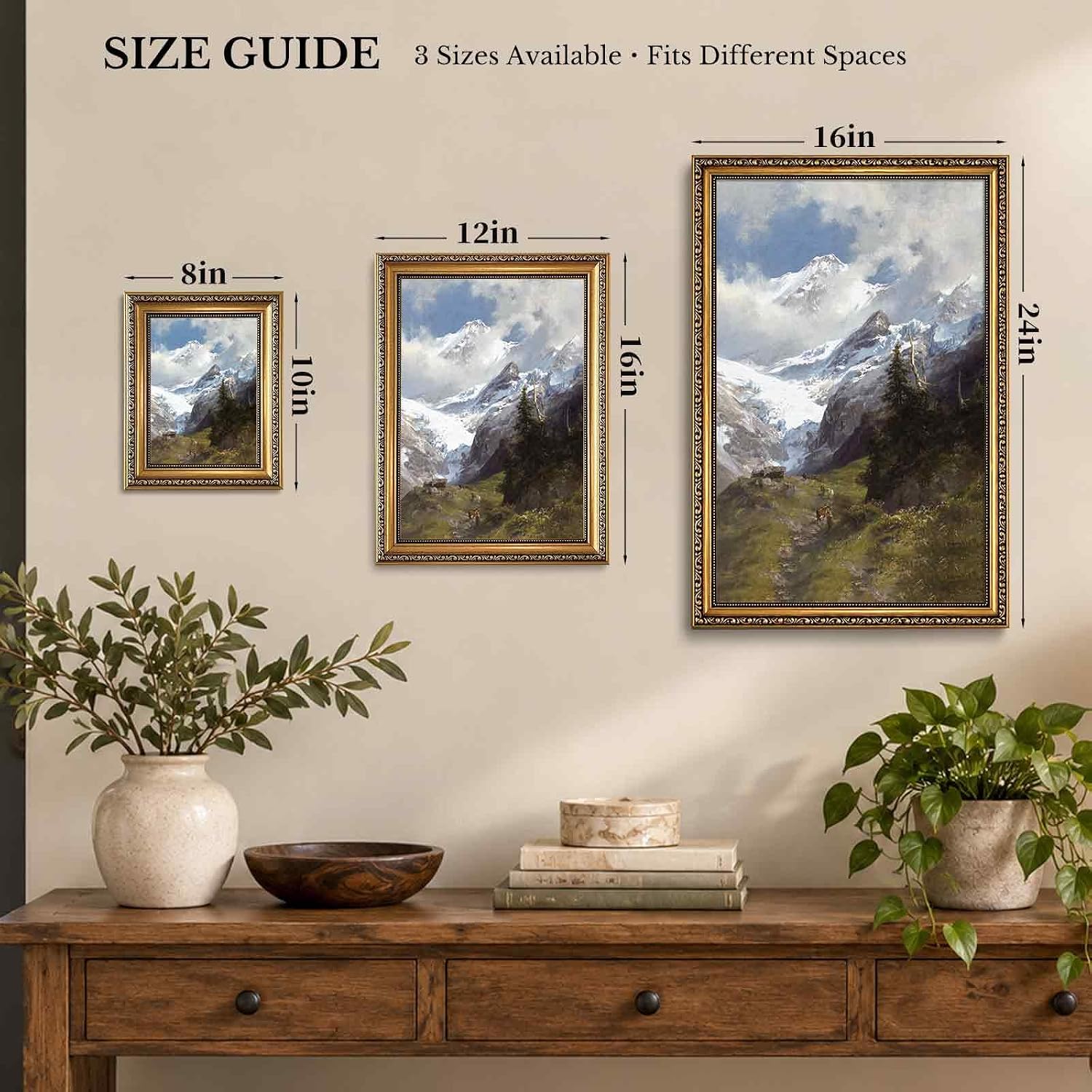 AUCT 24798 - KISSFOX Gold Framed Wall Art Vintage Wall Decor Landscape Canvas Art Snow Mountain Picture - Image 4