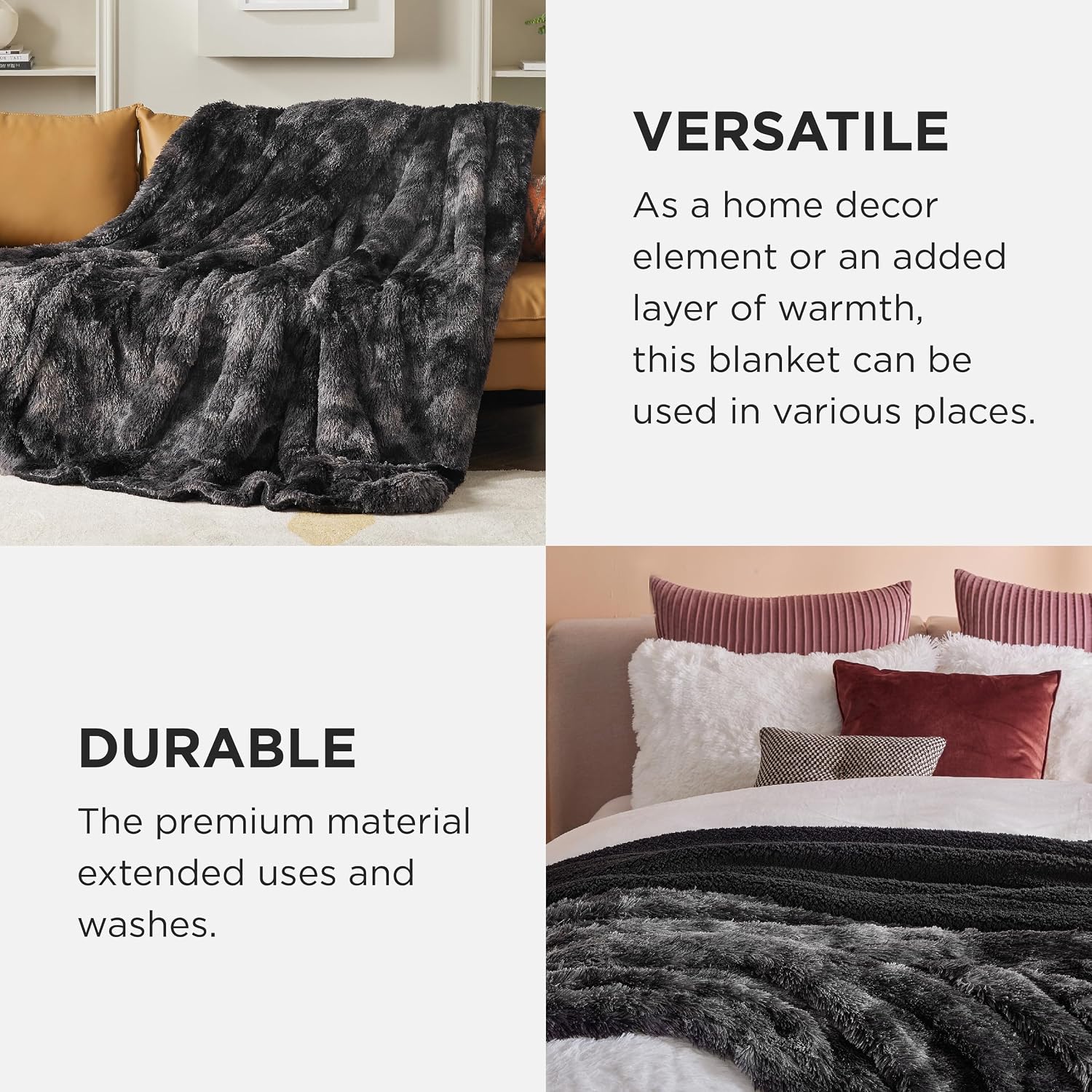 AUCT 23205 - Bedsure Faux Fur Fluffy Sherpa Throw Blanket Twin Tie Dye Black 60"x80" - Image 4