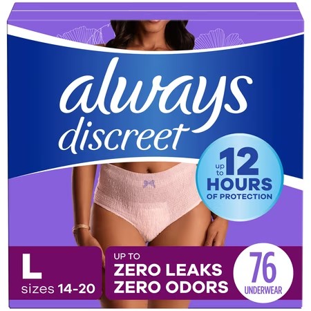 AUCT 24929 - $72 Always Discreet Adult Incontinence Underwear for Women and Postpartum Underwear, L, 76