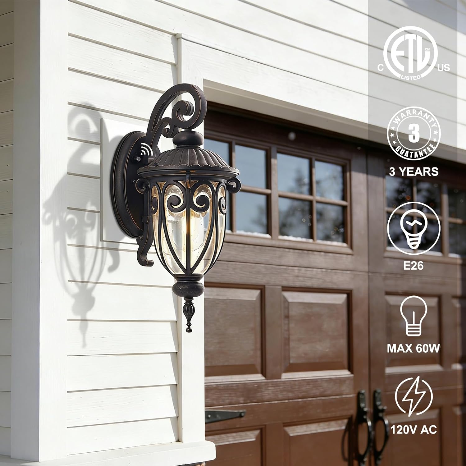AUCT 23107 - $121 Large Dusk to Dawn Outdoor Wall Light for Garage, 23 Inch Bronze Exterior Wall Lanter - Image 3