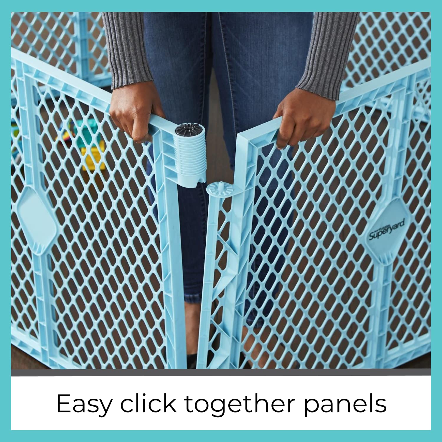 AUCT 22840 - Toddleroo Superyard 2-Panel Extension: Add 65" to Baby Playpens; Aqua - Image 4