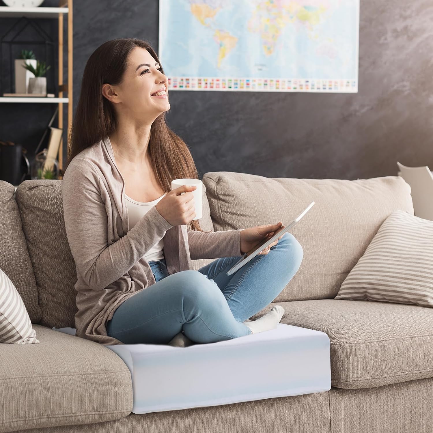 AUCT 23113 - HOMBYS Memory Foam Couch Cushion Replacement, High Density Upholstery Foam Wrapped with Me - Image 2