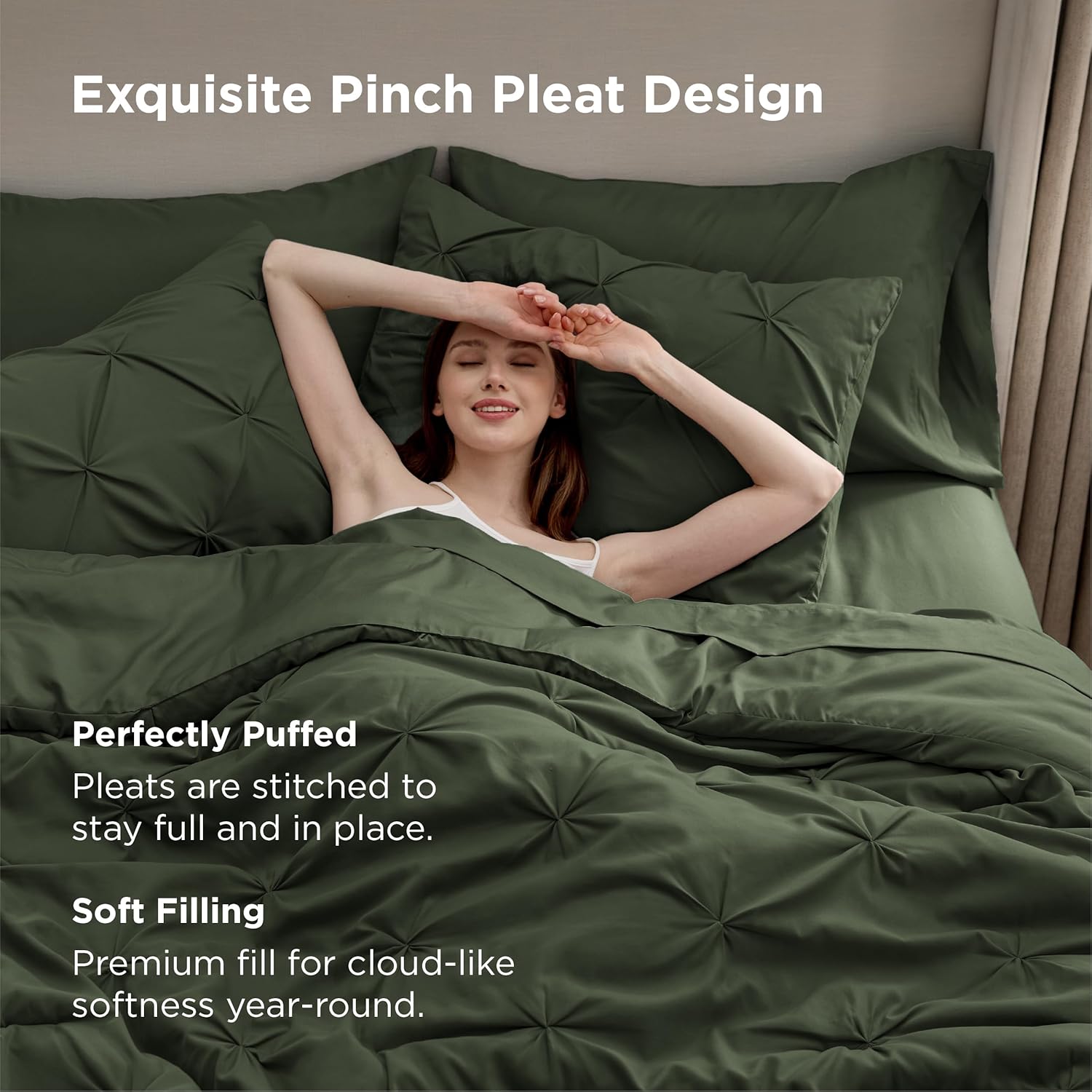 AUCT 23114 - $58 Bedsure 7pc Oversized Queen Comforter Set & Sheets, Olive Green Bedding - Image 4