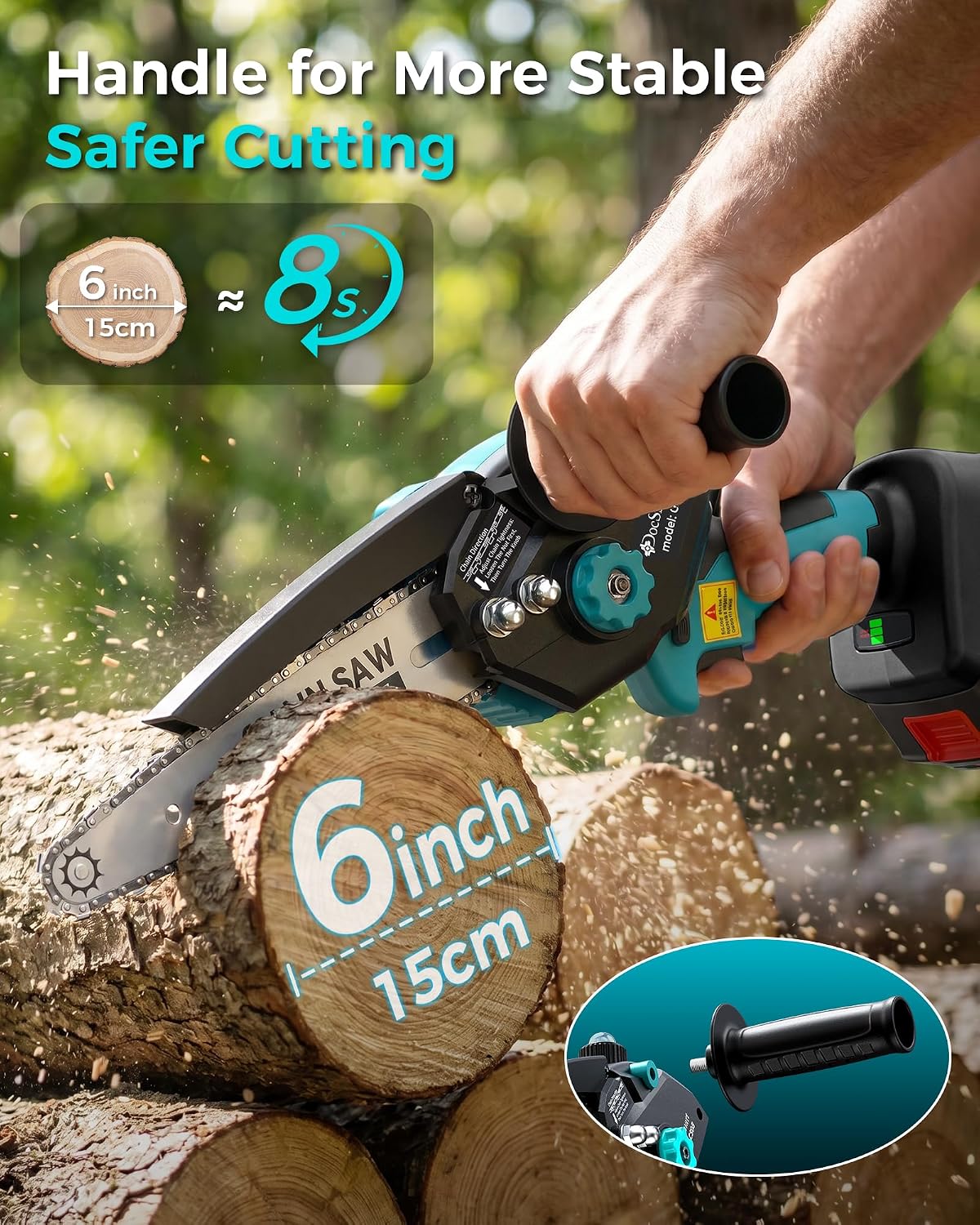 AUCT 22805 - $70 8 inch Electric Mini Chainsaw for Wood Cutting, 1000W Brushless Motor - Image 3