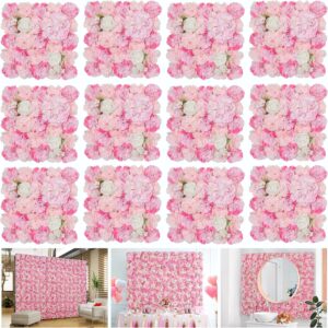 AUCT 22741 - $101 Flower Wall Backdrop 12pcs 16.5"x16.5"Artificial Floral Panels-Pink