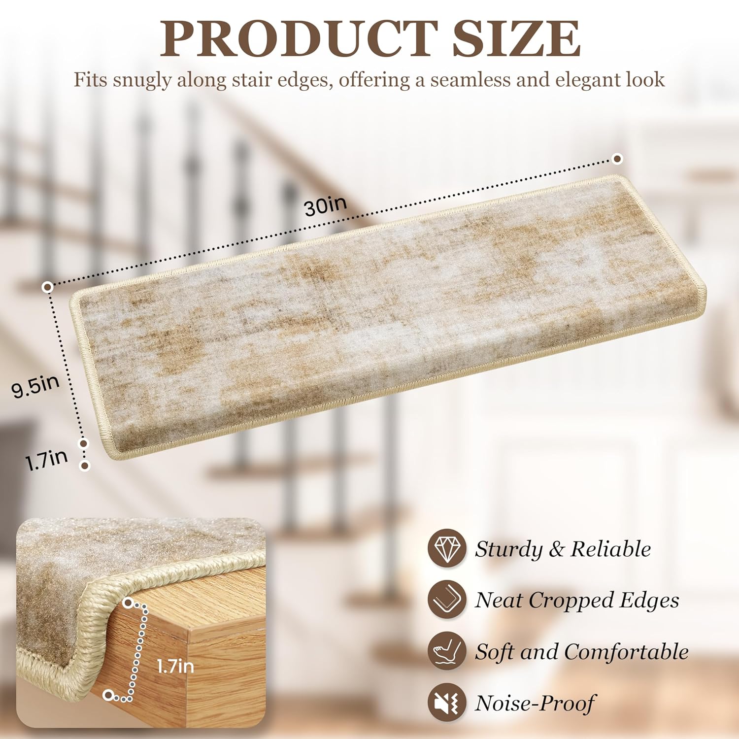 AUCT 24854 - $120 Bullnose Stair Treads for Wooden Steps,Non-Slip Carpet Stair Treads - Image 2