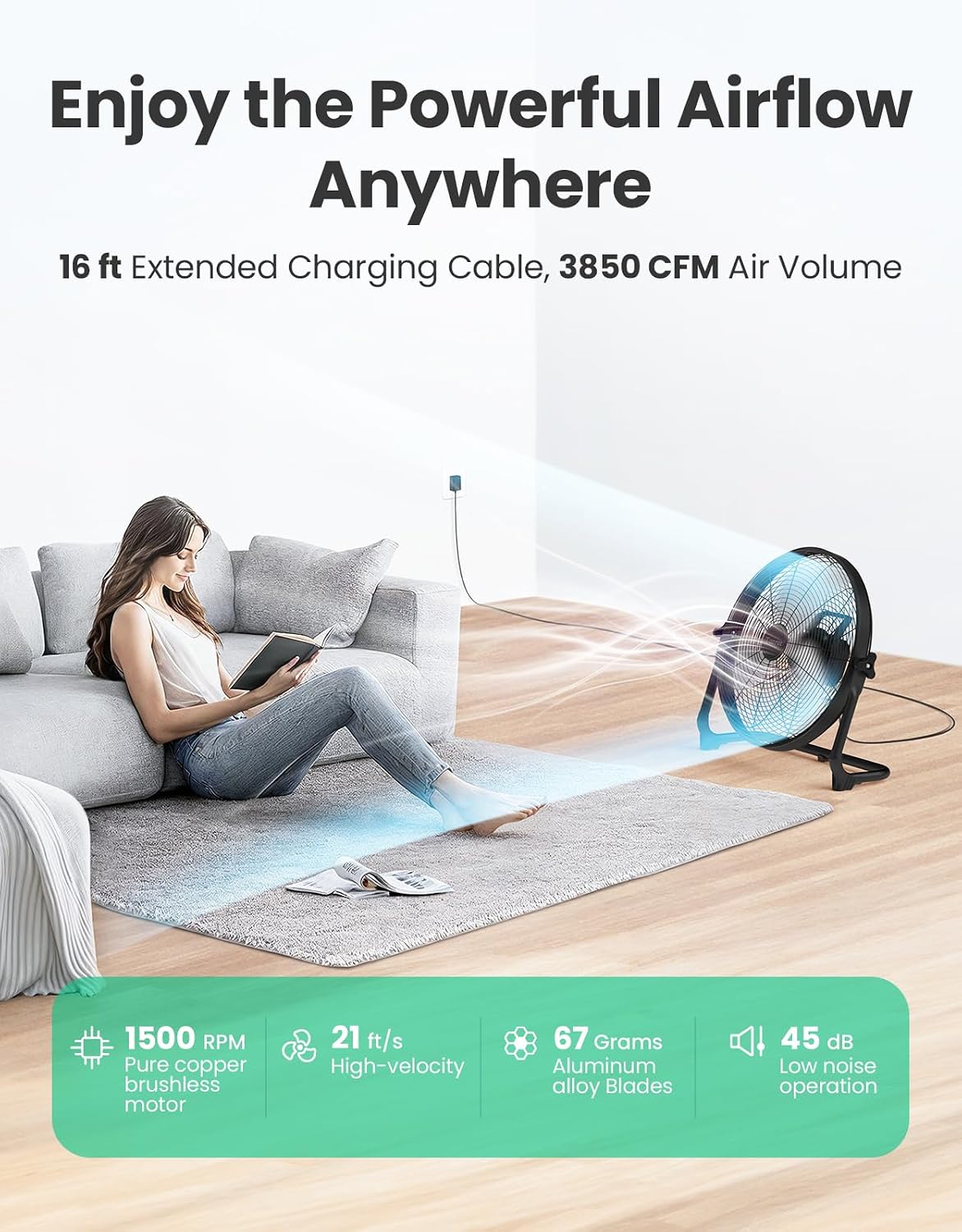 AUCT 23239 - $120 18" Portable Battery Operated Solar Fan, Rechargeable Floor Fan, Hi-Velocity Cordless - Image 3