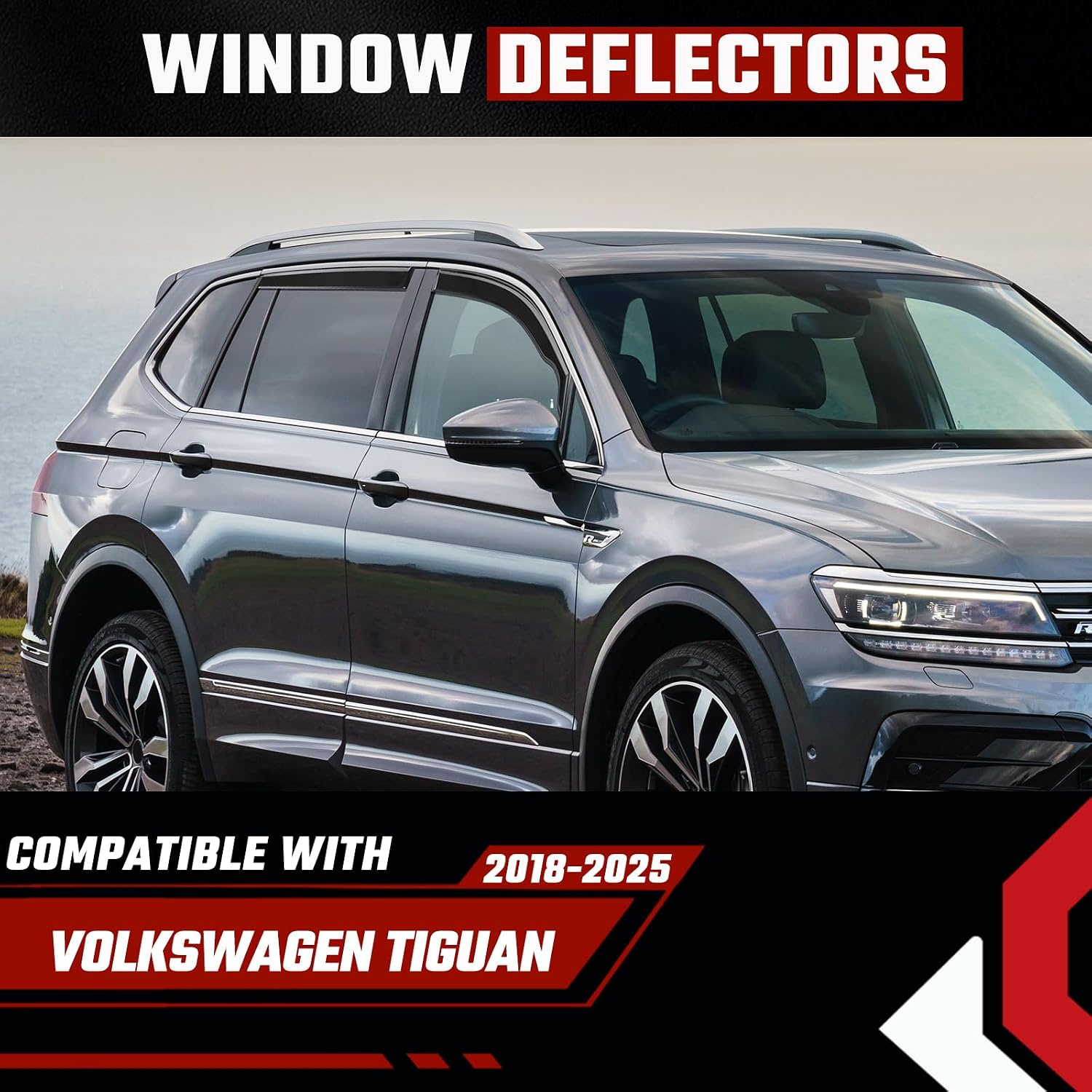 AUCT 22924 - in-Channel Rain Guards Fit for Volkswagen Tiguan 2018-2025 Black Extra Durable Shatterproo - Image 2