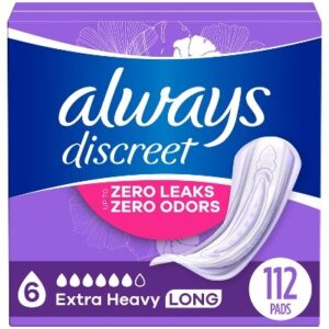 AUCT 24976 - $58 Always Discreet Incontinence Pads - 6 Drop Extra Heavy Long Pads - 112ct