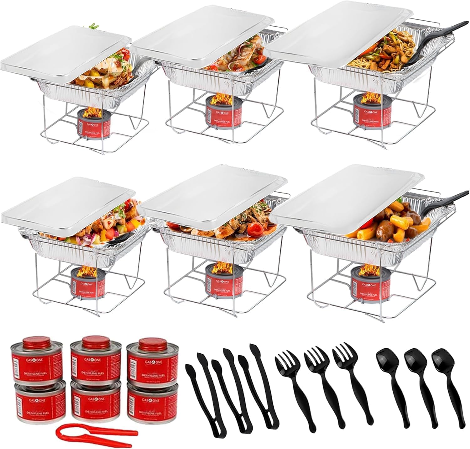 AUCT 23217 - Alpha Living 6 Pack - Disposable Chafing Dish Buffet Set, Half Size Pans, Welded Body Food