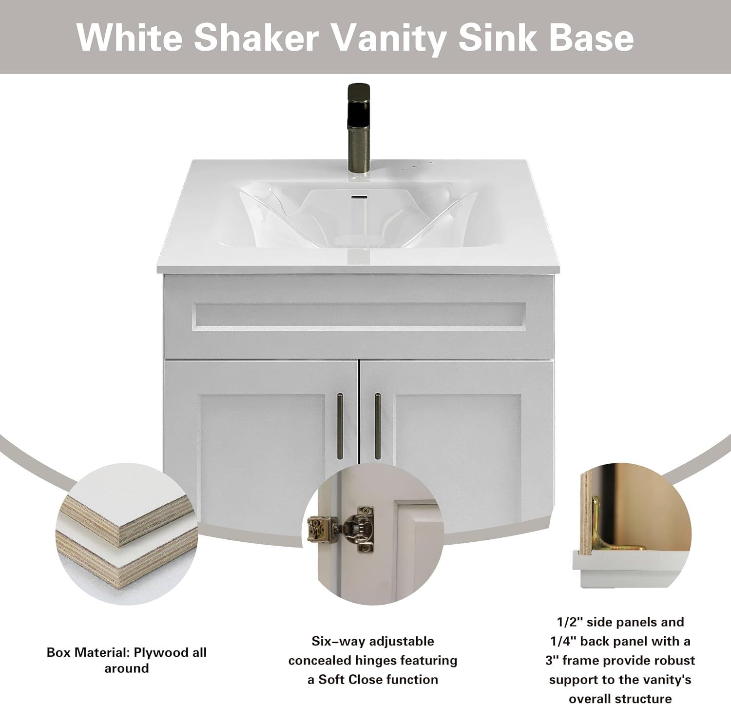 AUCT 22877 - $144 La Royal White Shaker Sink Base Bathroom Vanity Ready-to-Assemble Cabinet 30" Width - Image 4