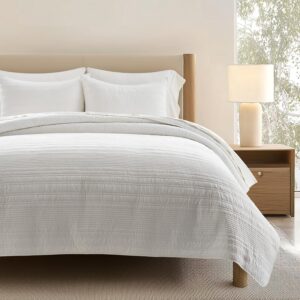 AUCT 23029 - $90 EVERGRACEHOME 100% Cotton Modern Lines Quilt Set Queen Size, Warm White