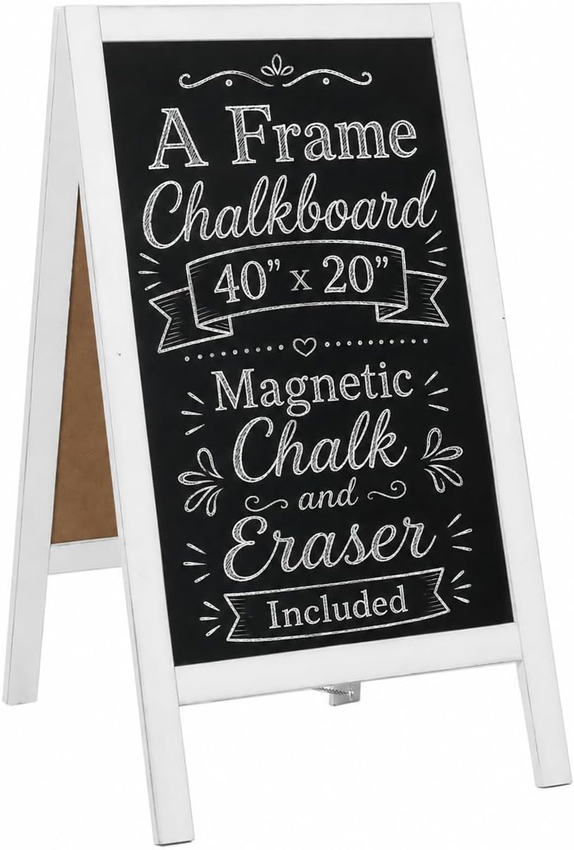 AUCT 22790 - $76 Ilyapa Wooden A-Frame Sign with Eraser & Chalk - 40 x 20 Inches Magnetic Sidewalk Chal