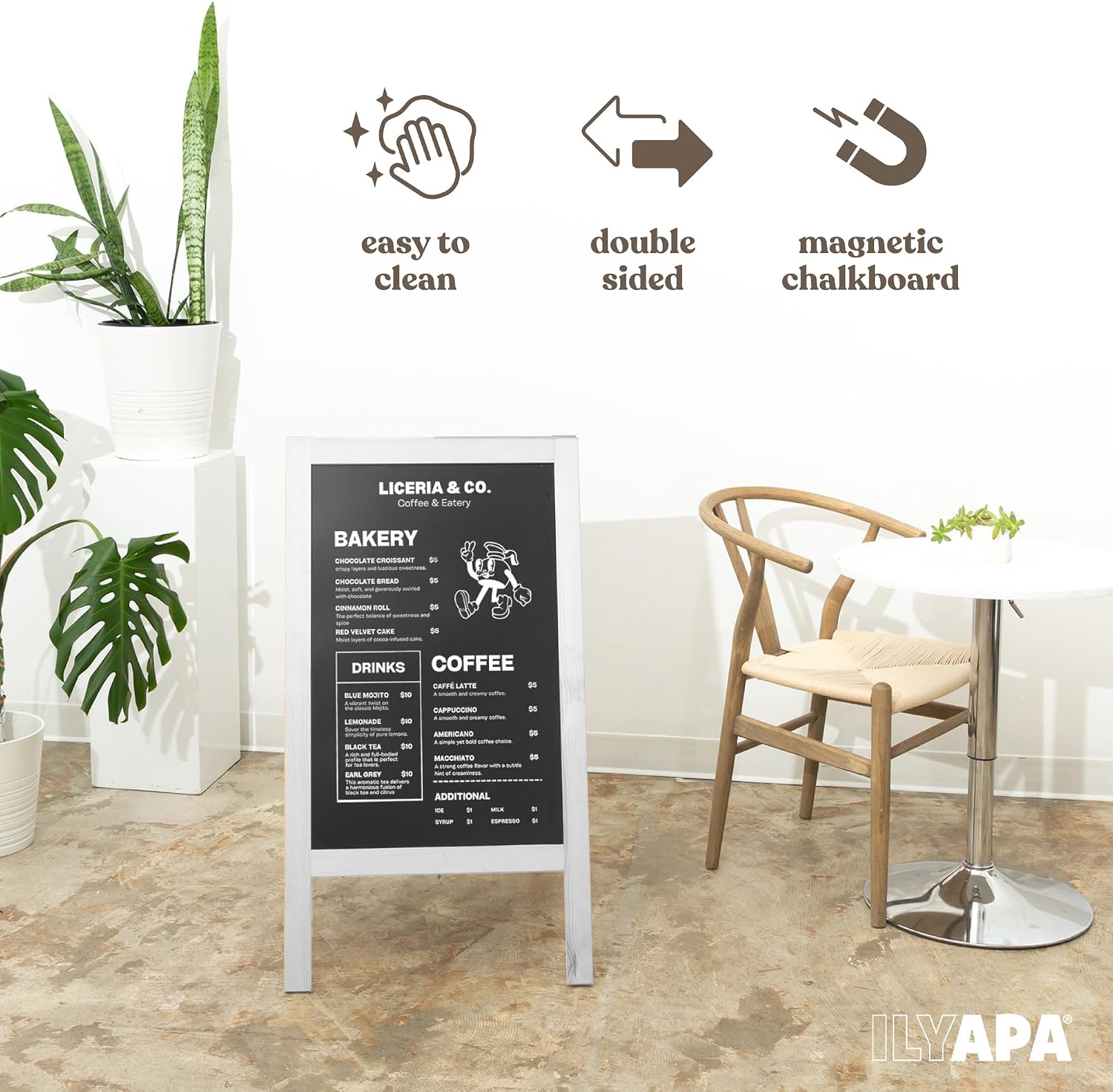 AUCT 22790 - $76 Ilyapa Wooden A-Frame Sign with Eraser & Chalk - 40 x 20 Inches Magnetic Sidewalk Chal - Image 3