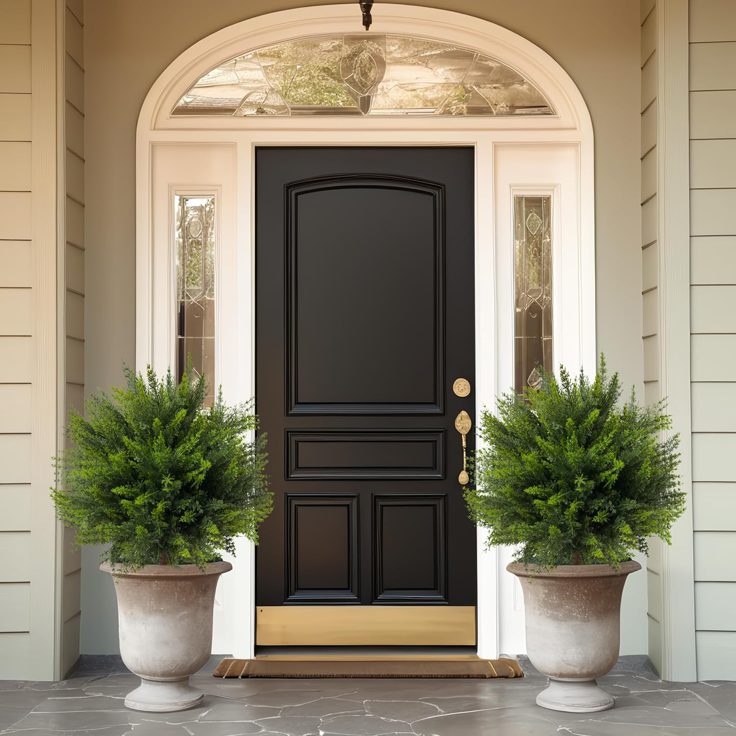 AUCT 23082 - $81 24.5' Artificial Cedar Topiary Ball Trees, 4 Pack Fake Shrub Bushes - Image 2