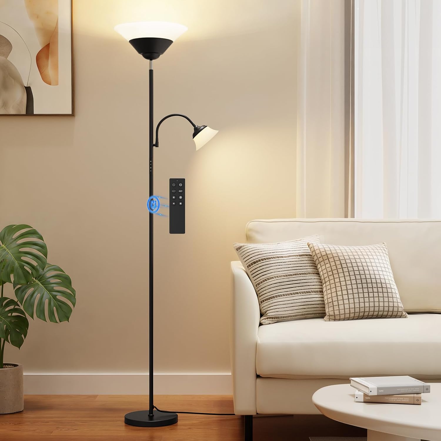 AUCT 23273 - $87 SIBRILLE 2-in-1 Torchiere Floor Lamp, 34W Super Bright LED Standing Lamp with Remote &