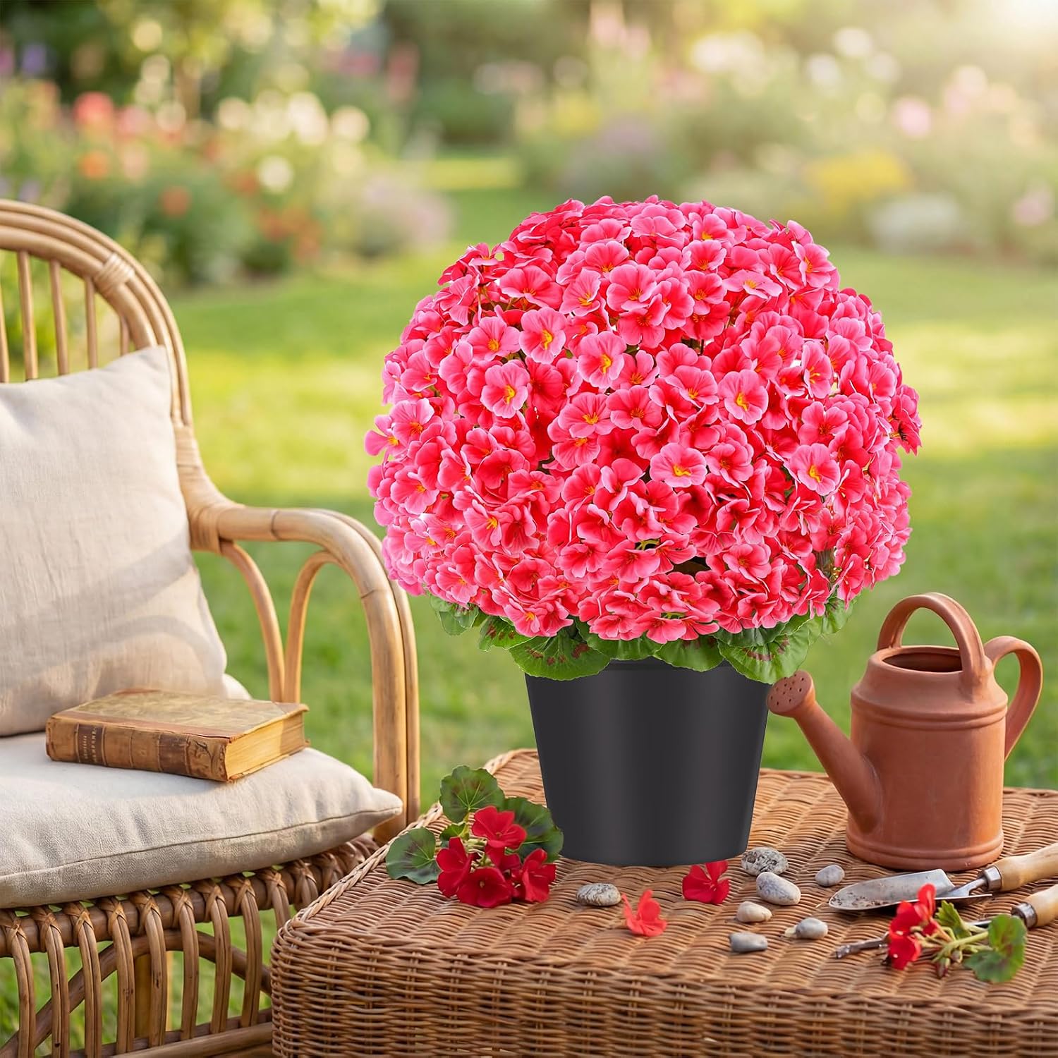 AUCT 24897 - $61 2 Pack 20" Artificial Geraniums Flowers Outdoor Decoration, Faux Geraniums Bush Potted - Image 4