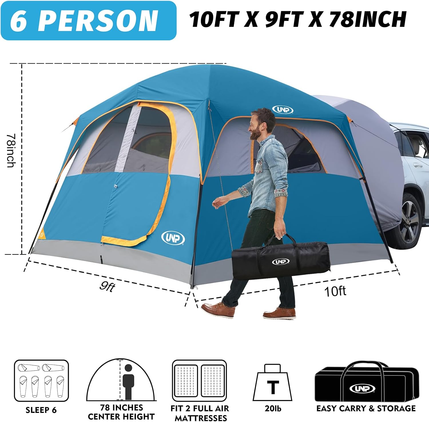 AUCT 22899 - $140 UNP SUV Tents for Camping 6 Person Car Camping Tailgate Tent for Outdoor - Image 2