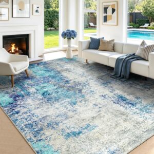 AUCT 23280 - $121 Washable Area Rug Living Room Rugs 9X12 - Neutral Modern Abstract Rugs Soft Carpet wi