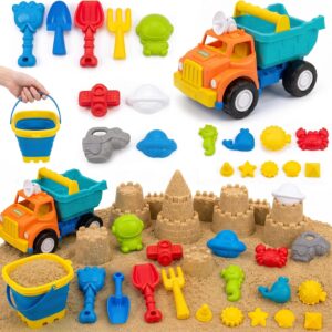 AUCT 24766d - Beach Sand Toys for Kids 20PCS Beach Toys Collapsible Bucket, Castle Building Dump Truck w