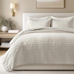 AUCT 23054 - $100 EVERGRACEHOME 100% Cotton Modern Lines Quilt Set King Size, Birch