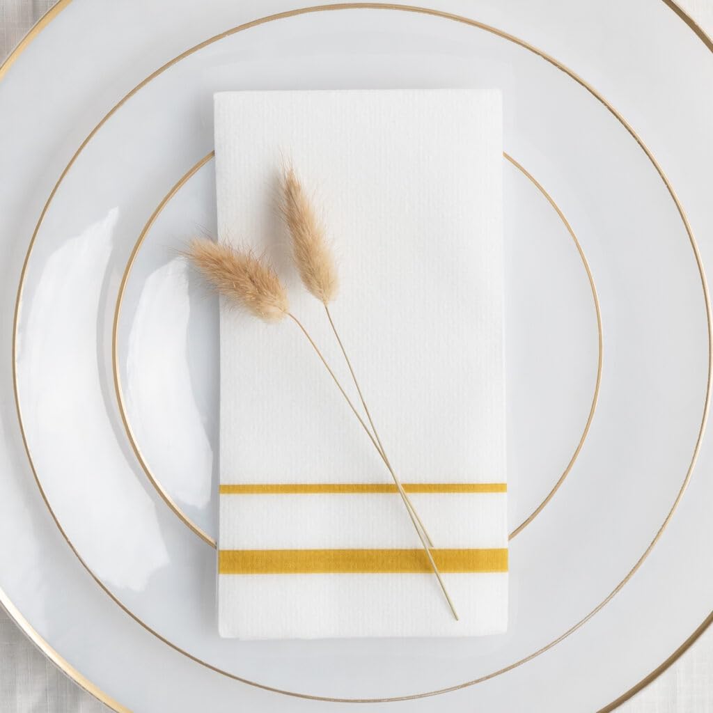 AUCT 24901 - $135 Guest Towels White Gold Line, 1/6 Fold, 24/20ct, Case of 480 (24 packs x 20) - Image 3