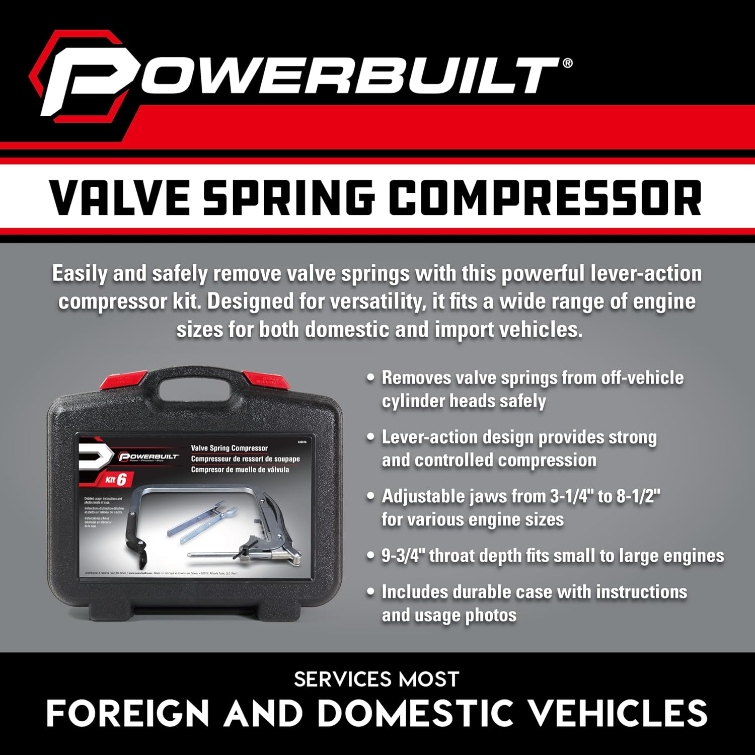 AUCT 23185 - $65 Powerbuilt Valve Spring Compressor Kit, Remove Coil Springs, Cylinder Heads, T-Handle, - Image 2