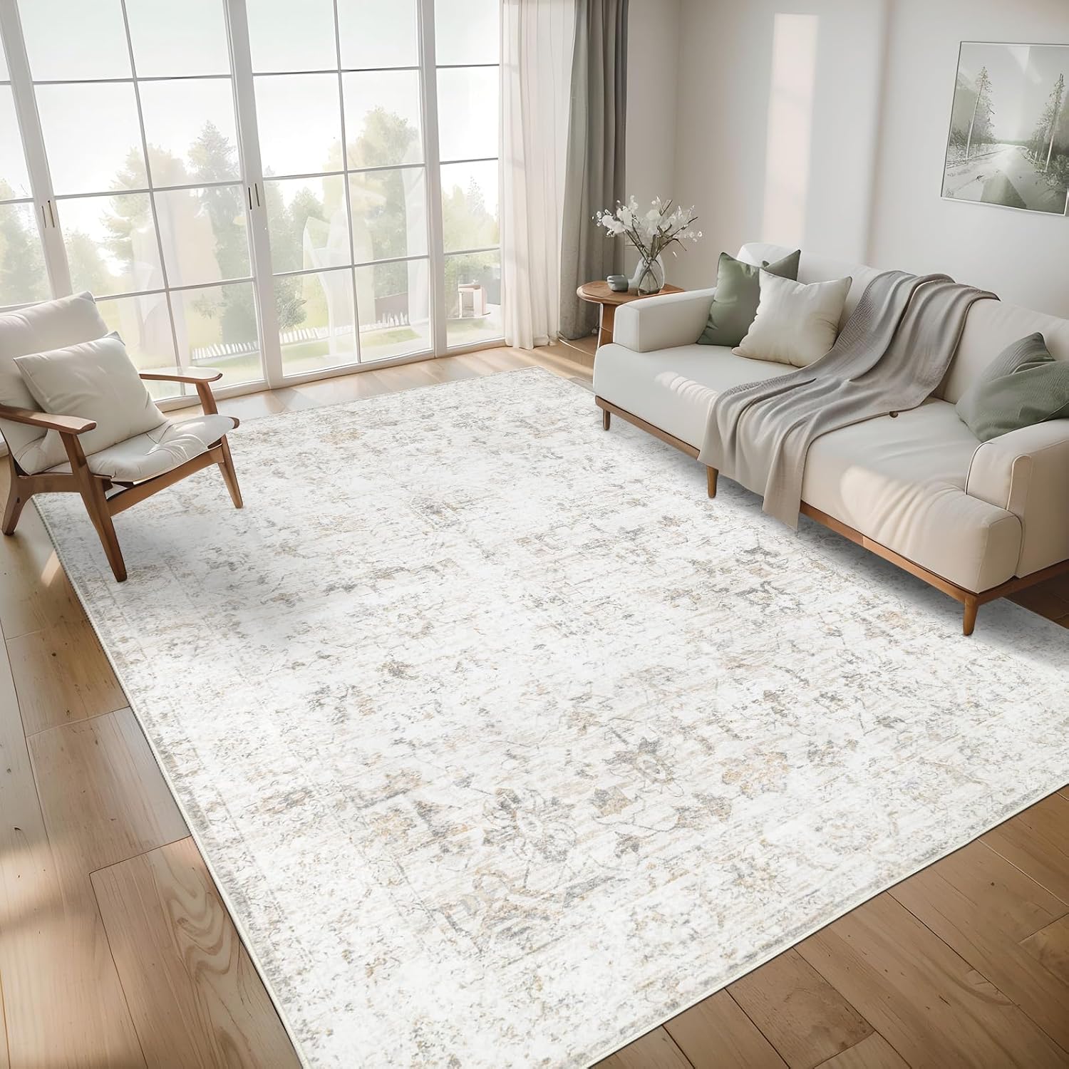AUCT 23142 - $73 Washable 6 9 Area Rug for Living Room Beige New