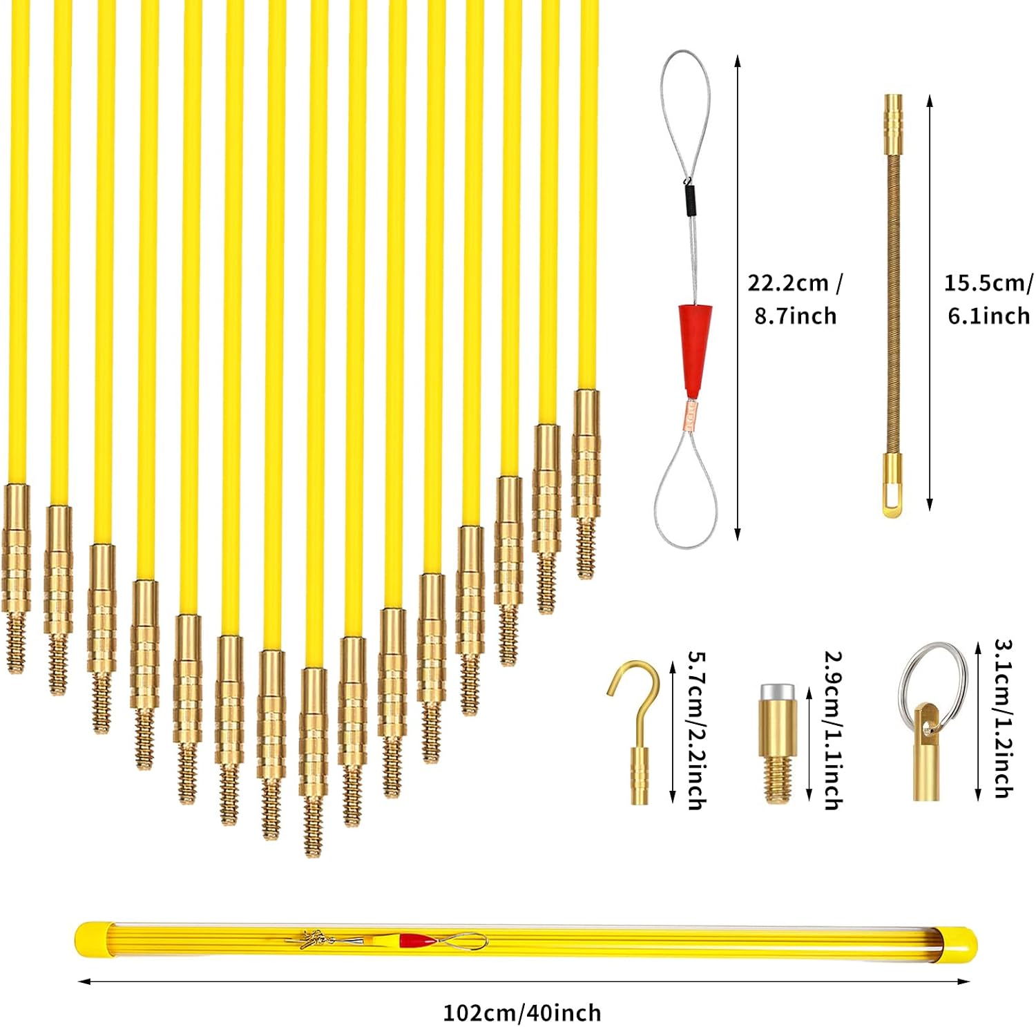 AUCT 23157 - 50' Fiberglass Cable Wire Running Rod Coaxial Electrical Connectable Fish Tape Pull Kit wi - Image 2