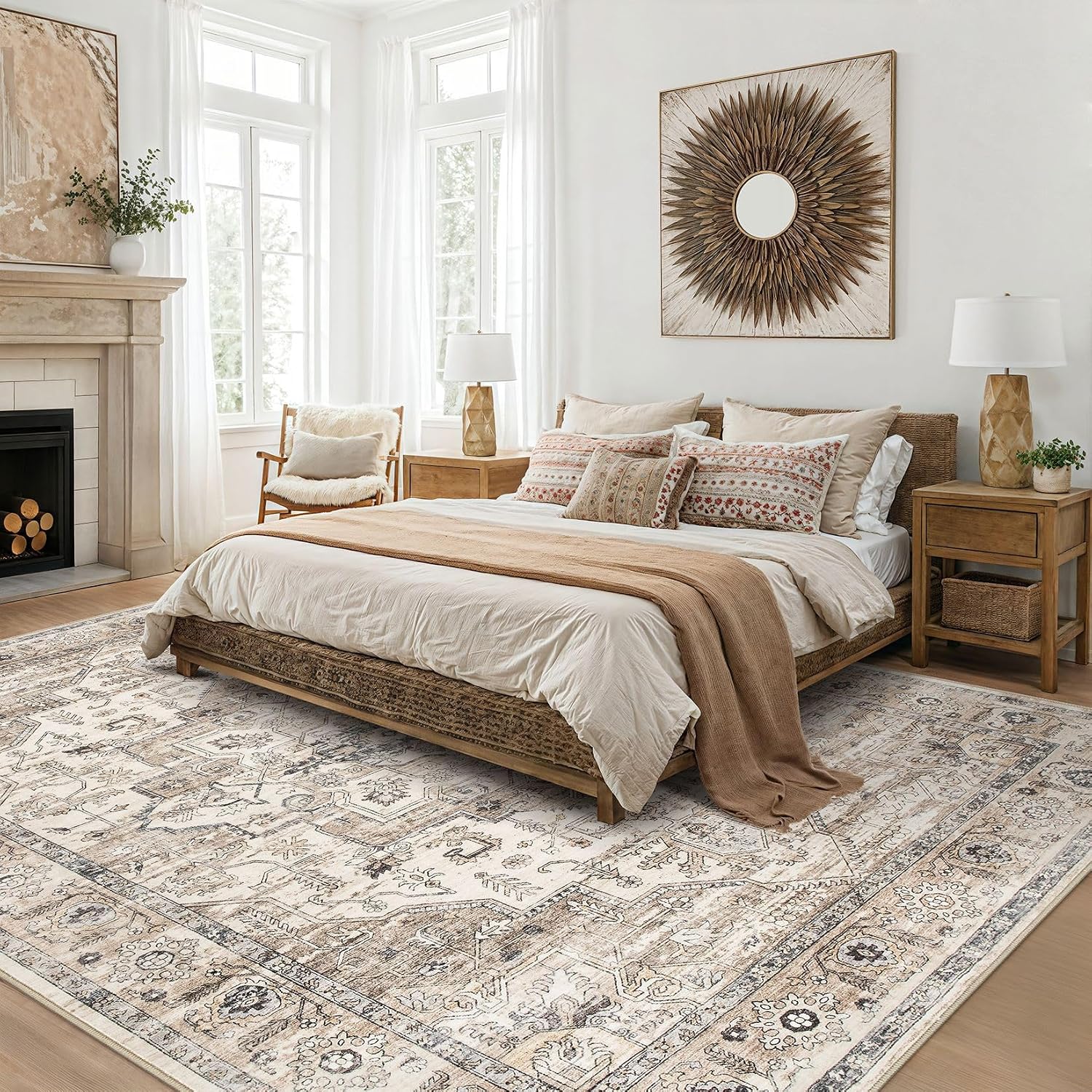 AUCT 22829 - $93 8x10 Area Rugs for Living Room: Washable Vintage Tea Brown Rug - Image 2