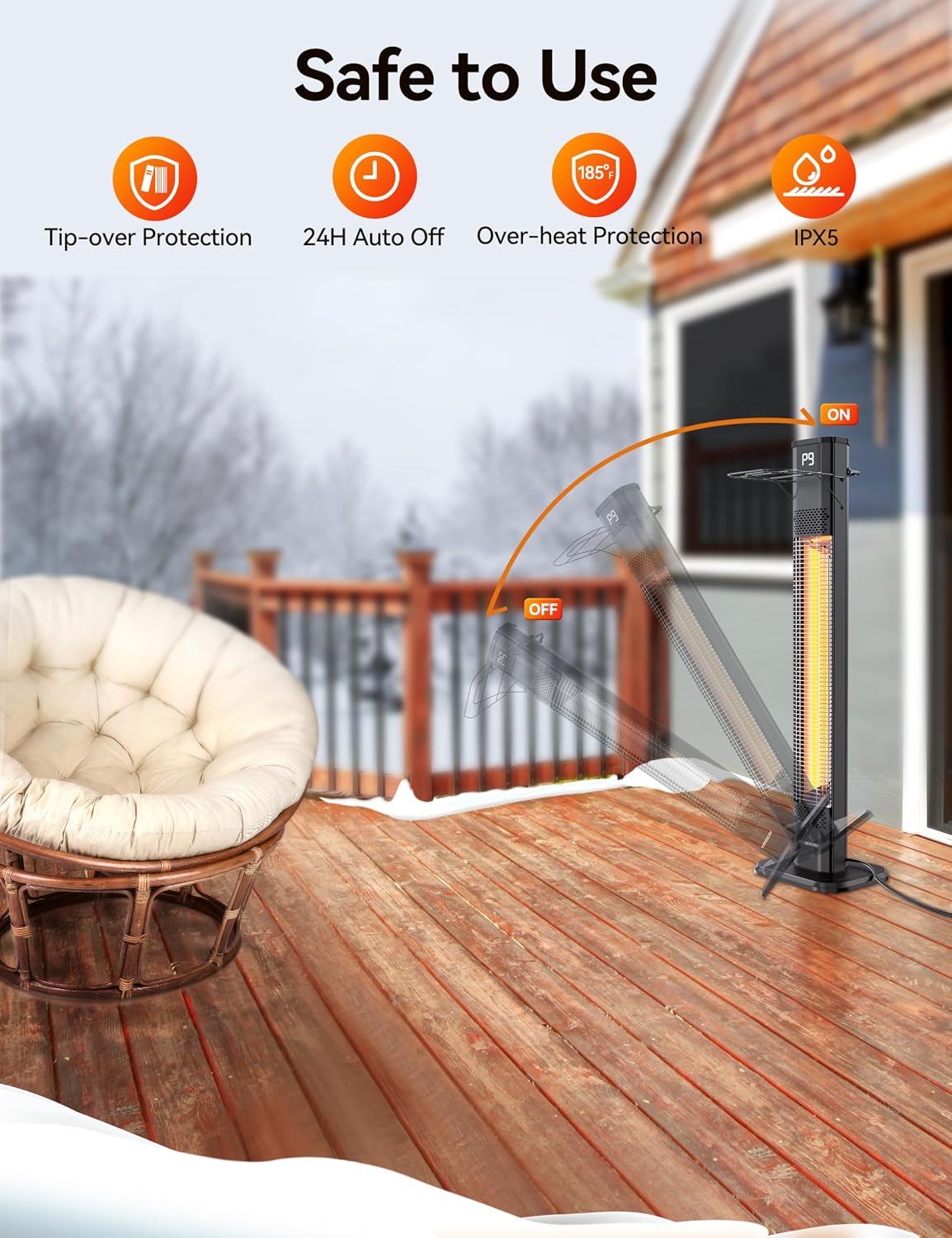 AUCT 24859 - $180 VAGKRI 42" 1500W Electric Outdoor Infrared Heater with Remote, 9 Heat Levels, 24H Tim - Image 2