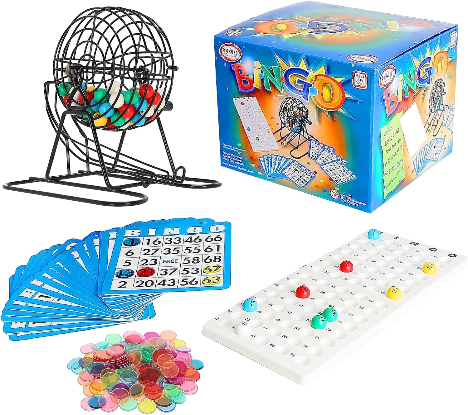 AUCT 22748 - Deluxe Bingo Game Set, Metal Cage, 18 Cards,150 Chips, 75 Balls