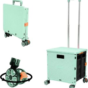 AUCT 24095 - $60 FELICON SELORSS Foldable Utility Cart Folding Portable Rolling Crate-Green