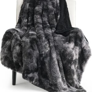AUCT 23205 - Bedsure Faux Fur Fluffy Sherpa Throw Blanket Twin Tie Dye Black 60"x80"