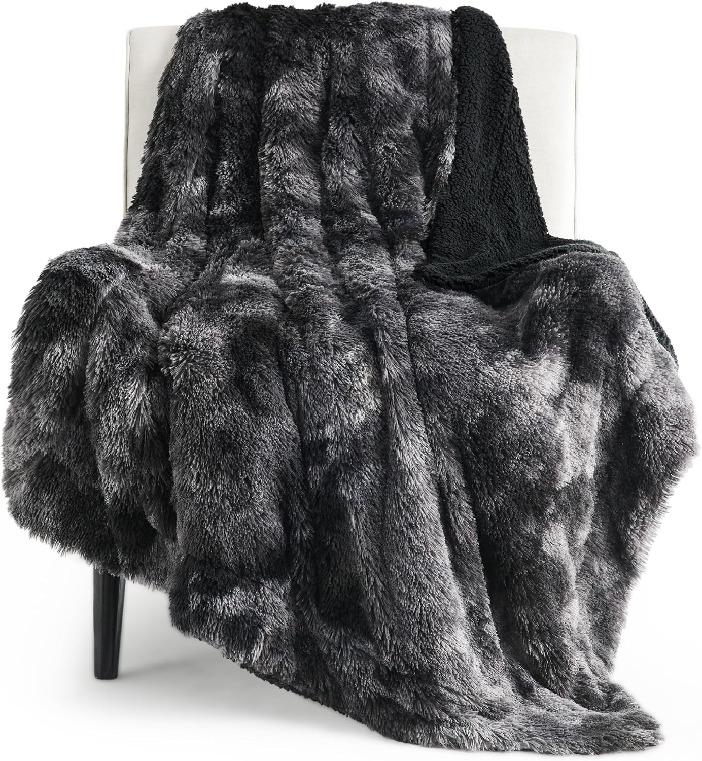 AUCT 23205 - Bedsure Faux Fur Fluffy Sherpa Throw Blanket Twin Tie Dye Black 60"x80"