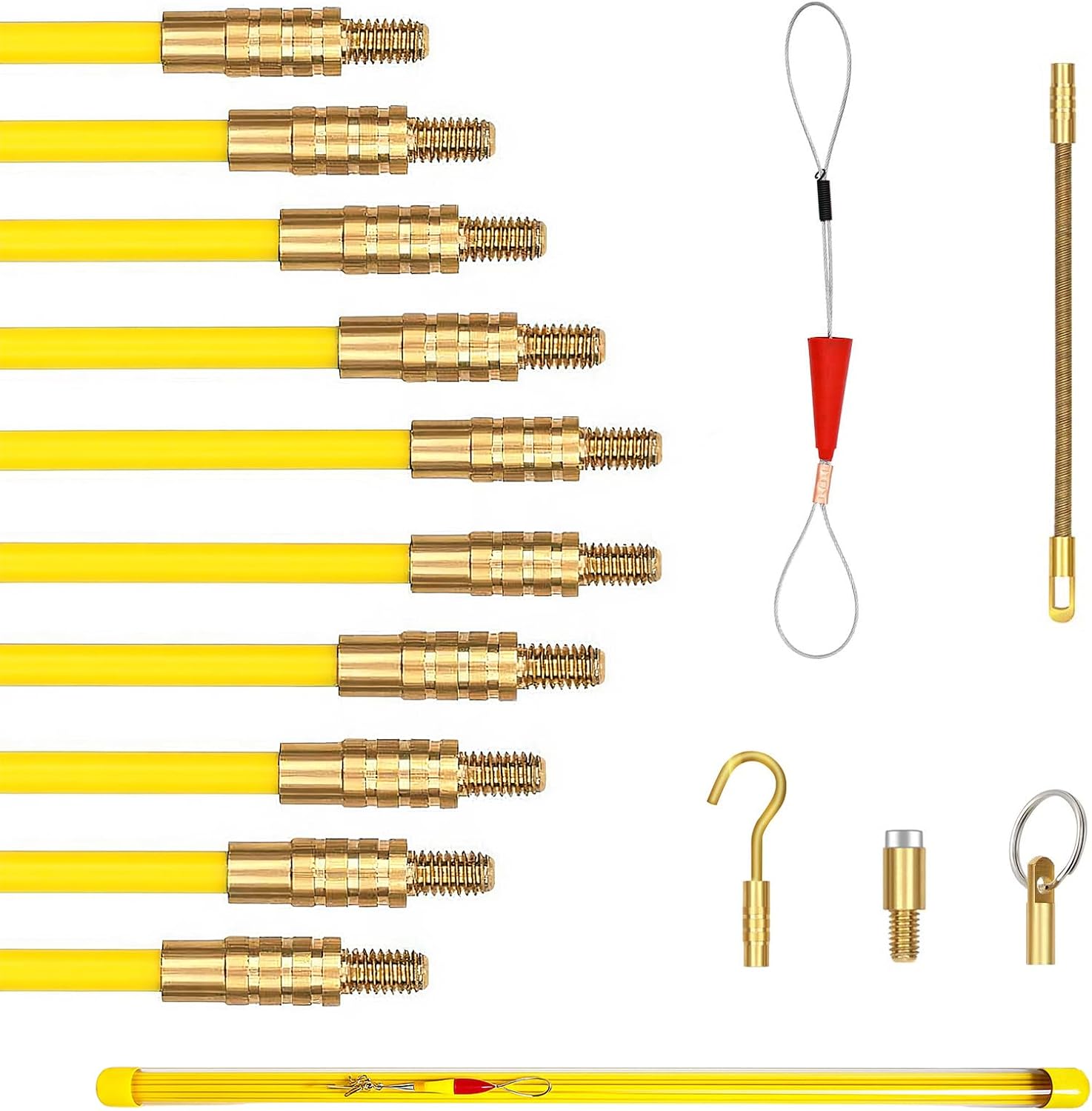 AUCT 23157 - 50' Fiberglass Cable Wire Running Rod Coaxial Electrical Connectable Fish Tape Pull Kit wi