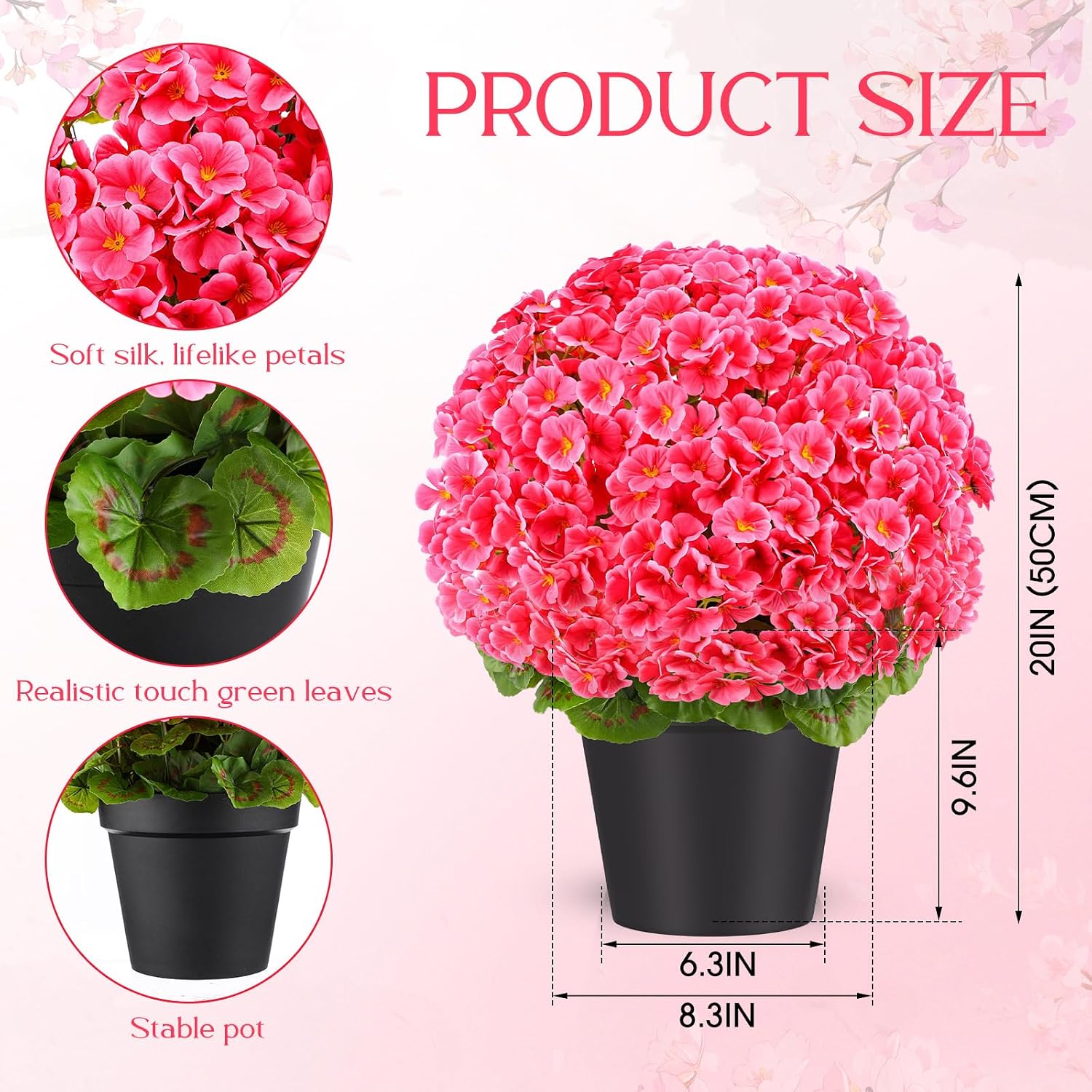 AUCT 24897 - $61 2 Pack 20" Artificial Geraniums Flowers Outdoor Decoration, Faux Geraniums Bush Potted - Image 2