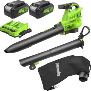 AUCT 23222 - $215 Greenworks 48V (24V x 2) 520CFM Leaf Blower/Vacuum, (2) 4.0 Ah Batteries