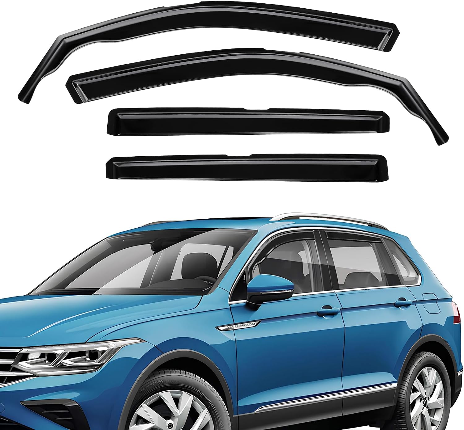 AUCT 22924 - in-Channel Rain Guards Fit for Volkswagen Tiguan 2018-2025 Black Extra Durable Shatterproo