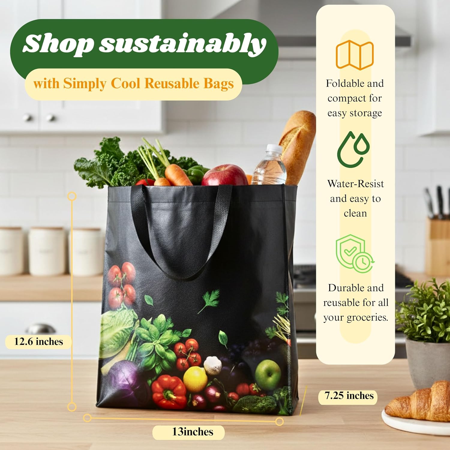 AUCT 24812 - $80 Simply Cool 100 Pack Reusable Grocery Bags, Large Tote Bags Bulk, Black - Image 3