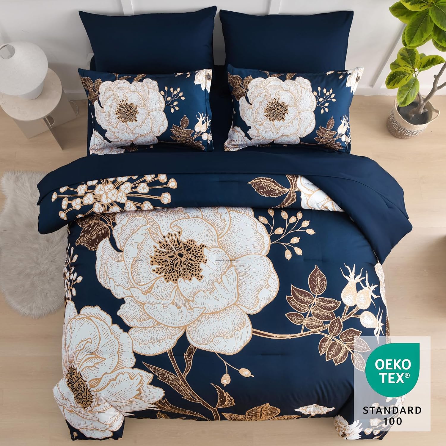 AUCT 23272 - Luxudecor Floral Comforter Set King,7-Piece Bed in a Bag - Image 3